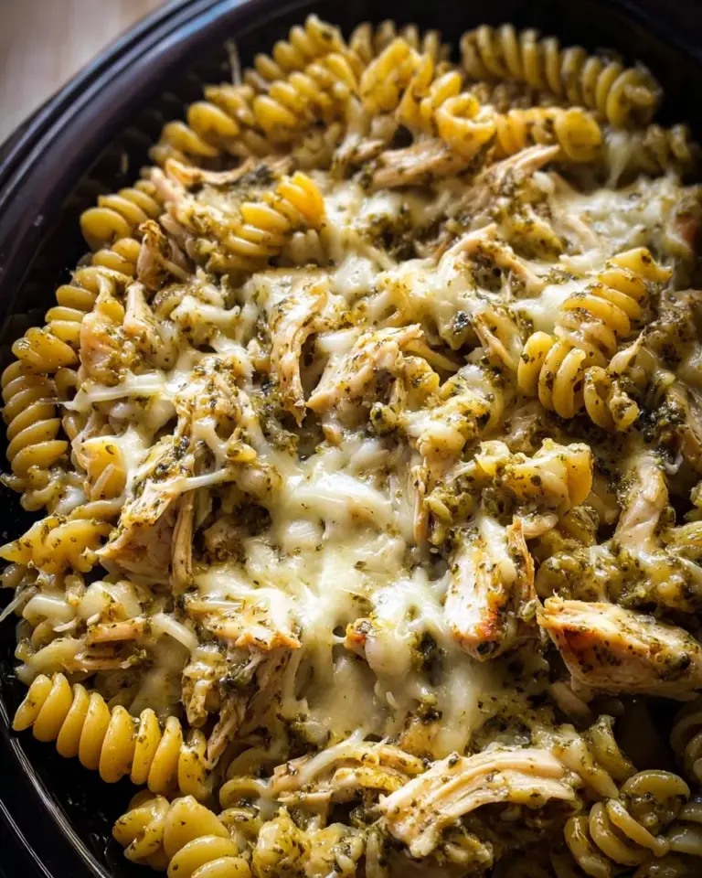 Slow Cooker Pesto Mozzarella Chicken Pasta