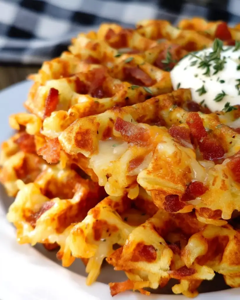 Bacon and Cheese Loaded Hashbrown Waffles