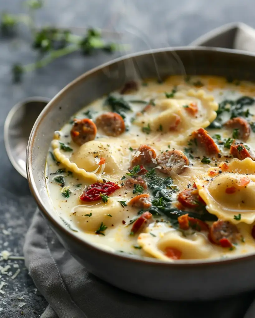 Creamy Tuscan Ravioli Soup
