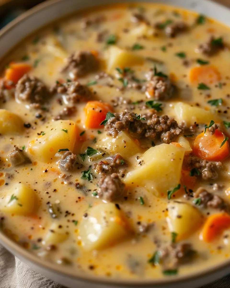 Crockpot Creamy Potato & Hamburger Soup | Easy Recipe