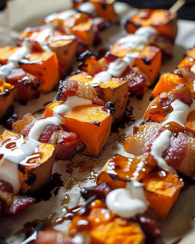 Candied Sweet Potato & Bacon Skewers