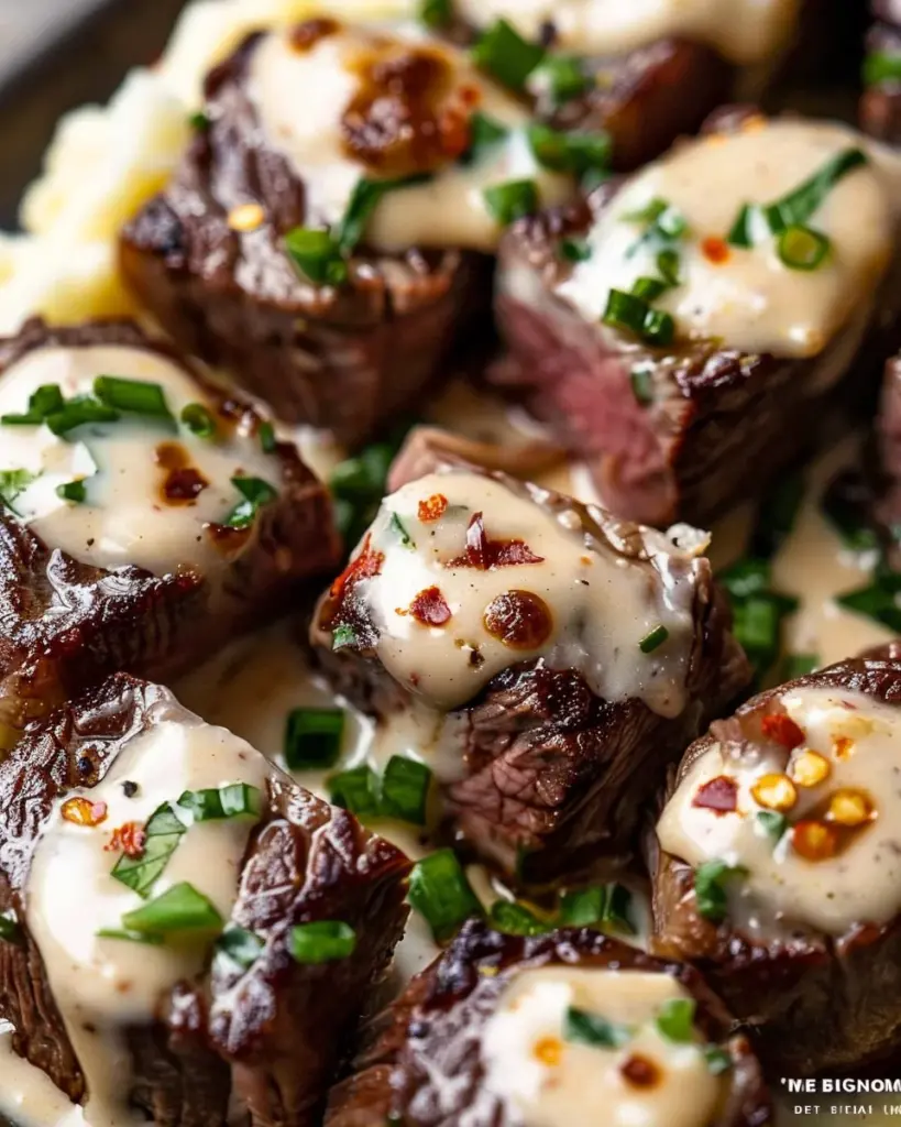 Garlic Butter Steak Bites with Parmesan Cream Sauce