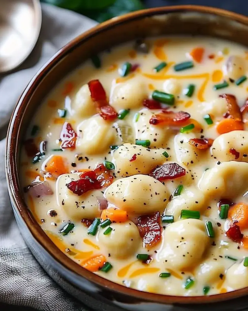 Creamy Bacon Cheddar Gnocchi Soup