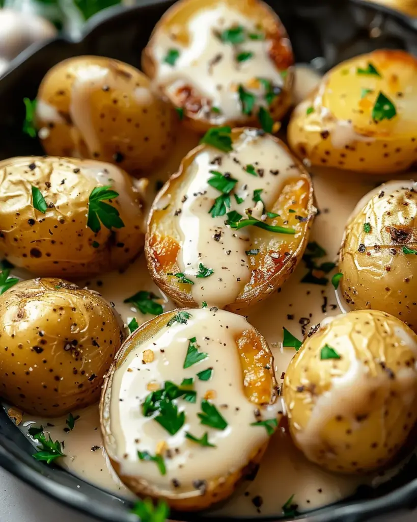 Creamy Garlic Sauce Baby Potatoes