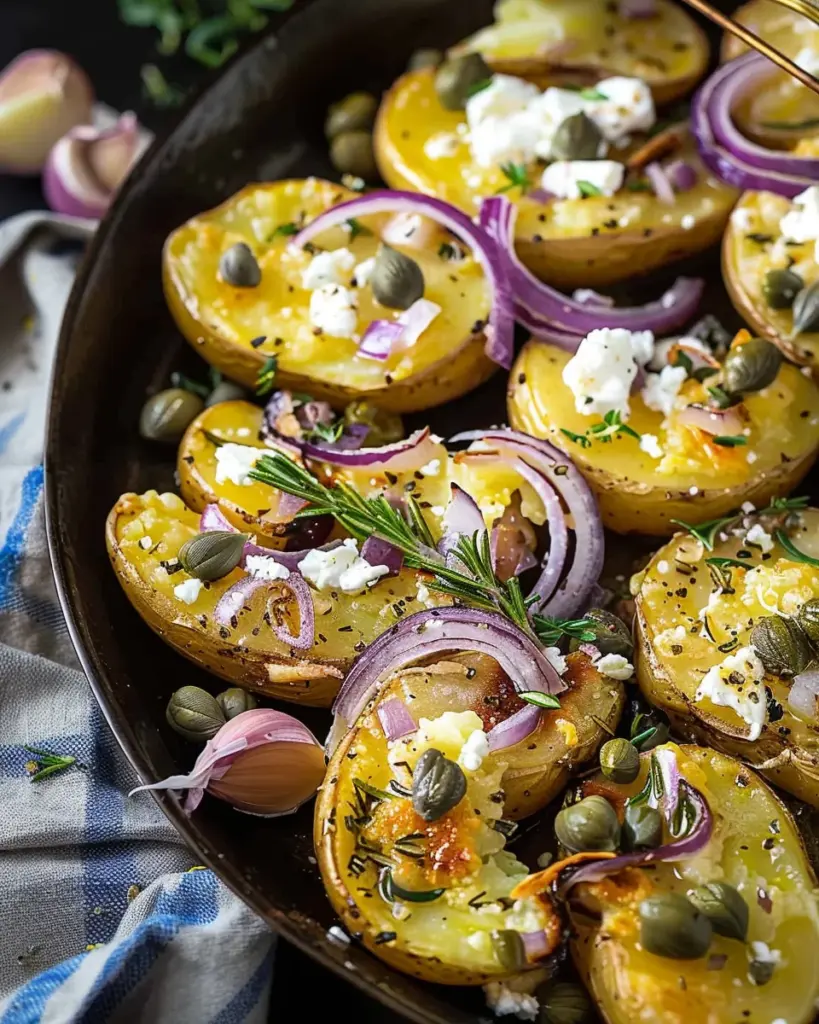 Quick smashed Greek potatoes with feta and rosemary