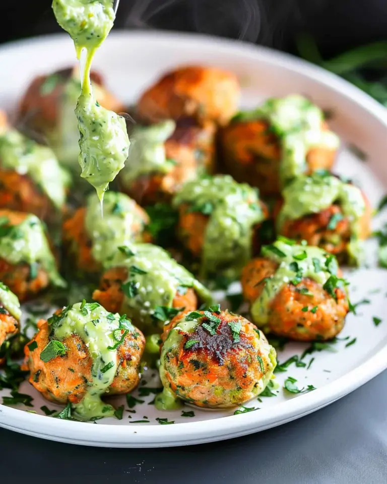 Baked Salmon Meatballs with Creamy Avocado Sauce