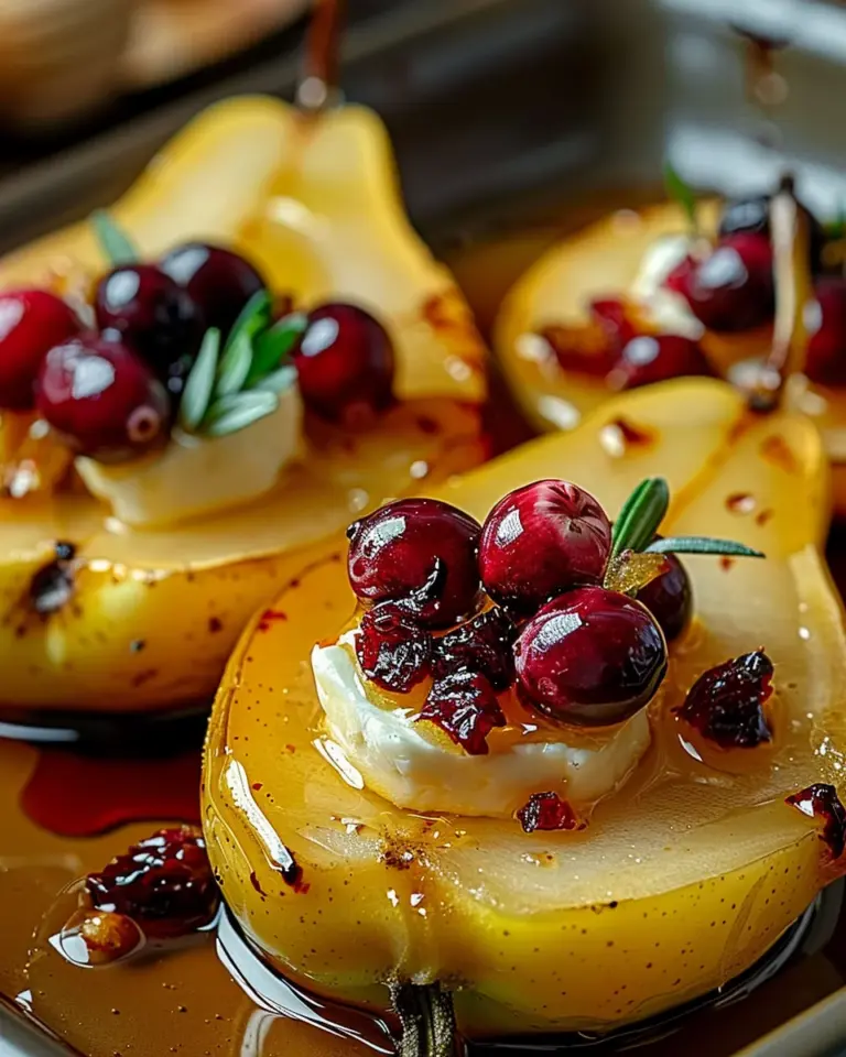 Baked Pears with Goat Cheese, Honey, and Cranberries