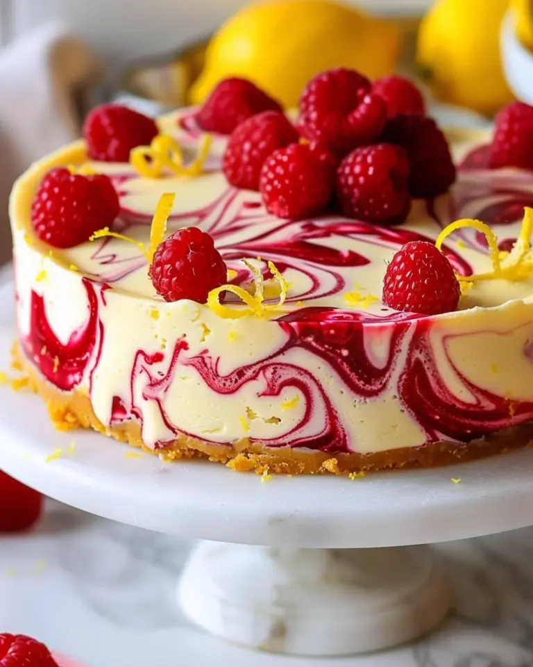 Luscious Lemon Raspberry Swirl Cheesecake
