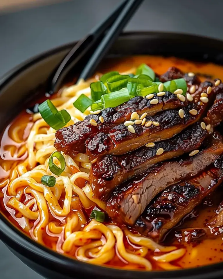 Spicy Korean Ramen with Grilled Beef & Creamy Sauce