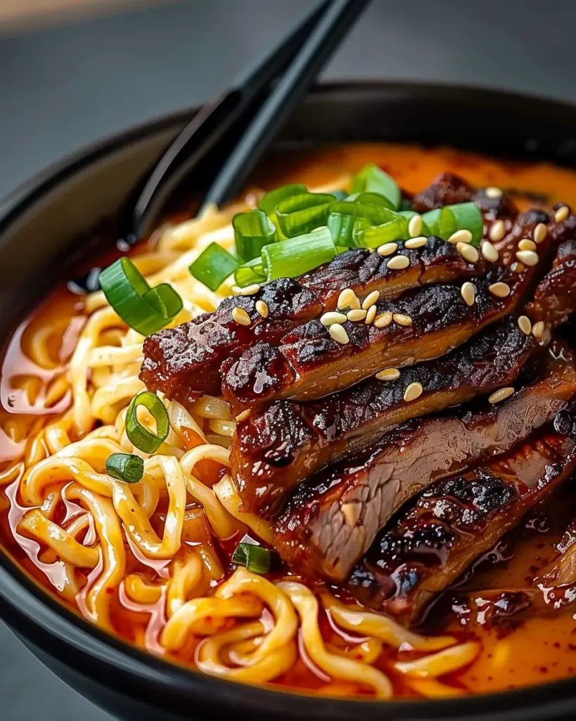 Spicy Korean Ramen with Grilled Beef & Creamy Sauce