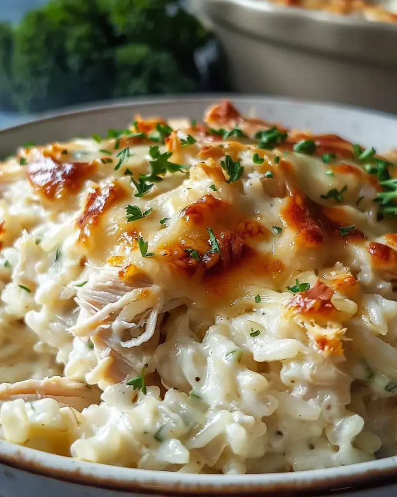 Dump-and-Bake Chicken Alfredo Rice Casserole