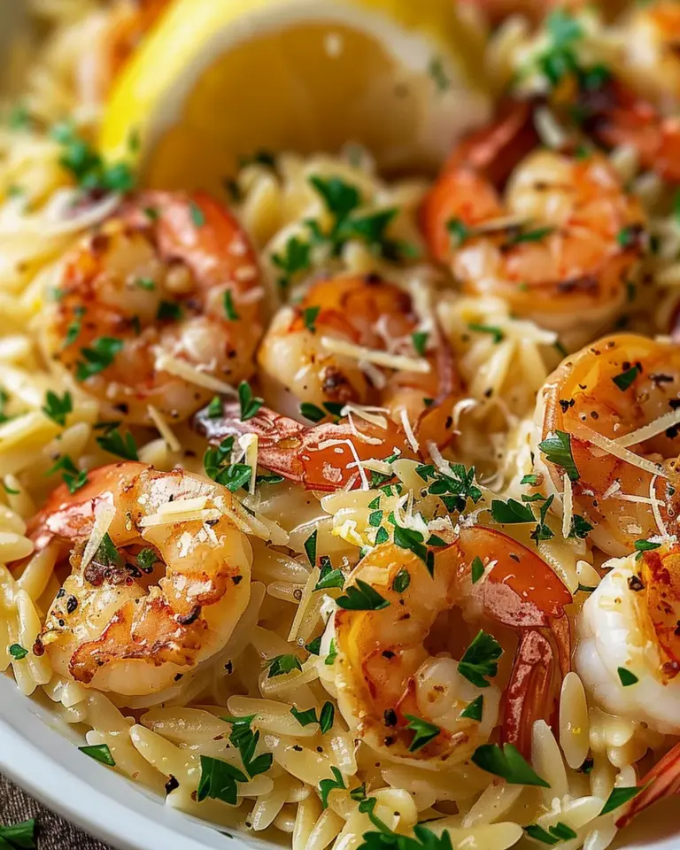 Shrimp Orzo In Lemon Garlic Sauce