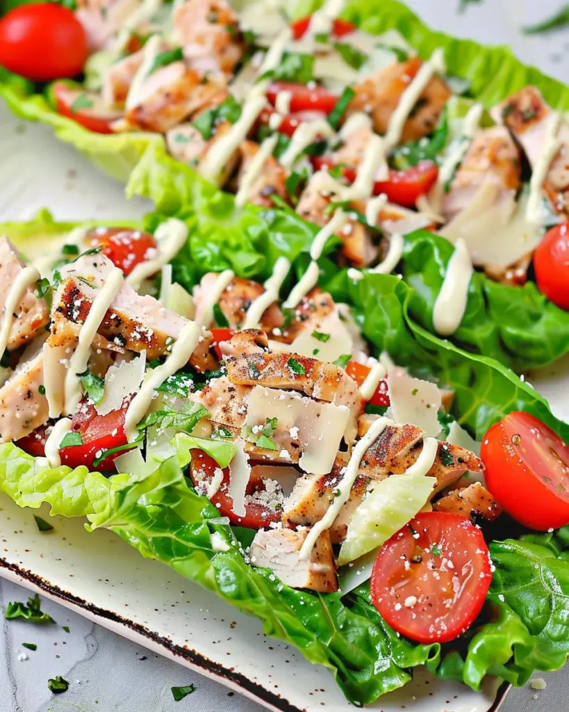 Keto Chicken Caesar Romaine Lettuce Boats