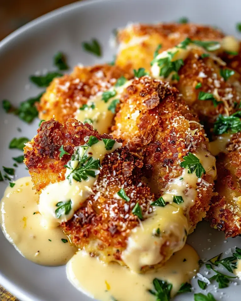 Crispy Parmesan Chicken with Garlic Cream Sauce