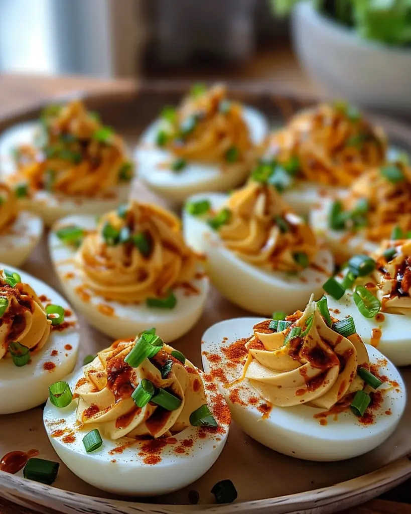 Spicy Chili Garlic Deviled Eggs