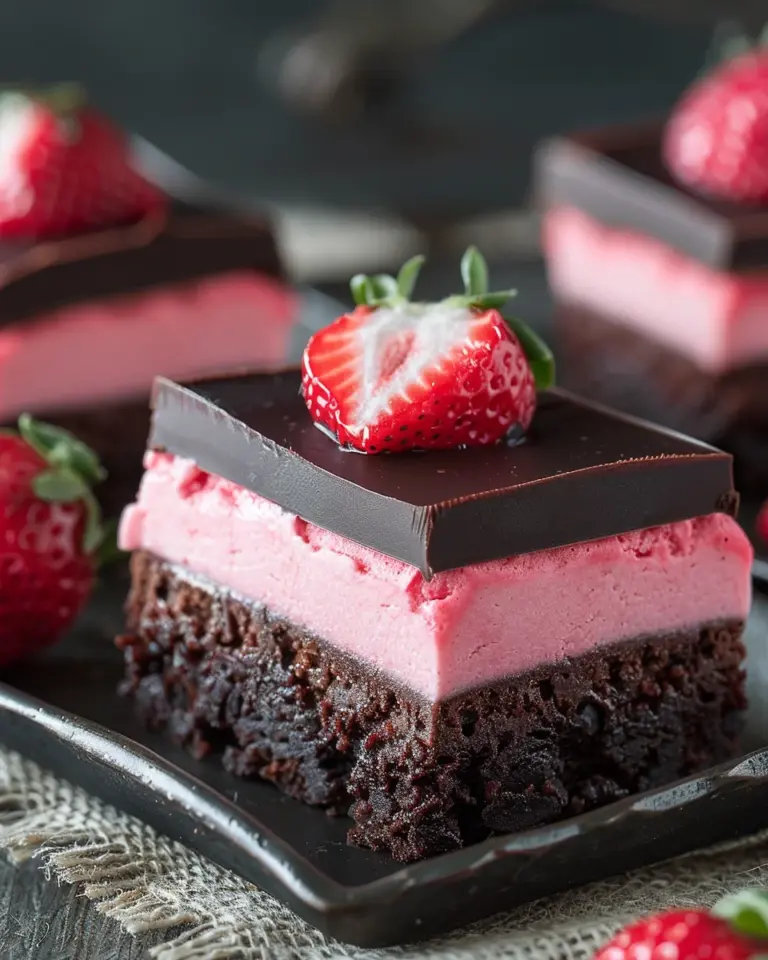 Layered Strawberry Mousse Brownies
