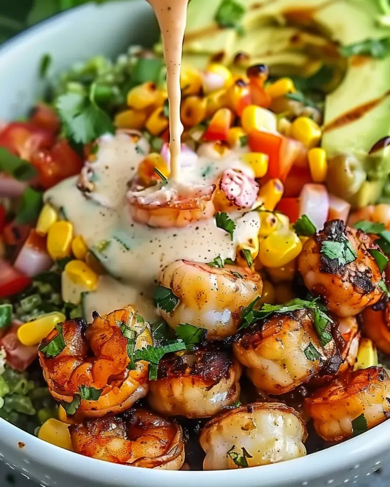 Grilled Shrimp Bowl with Avocado, Corn Salsa & Creamy Garlic Sauce: An Incredible 7-Ingredient Recipe