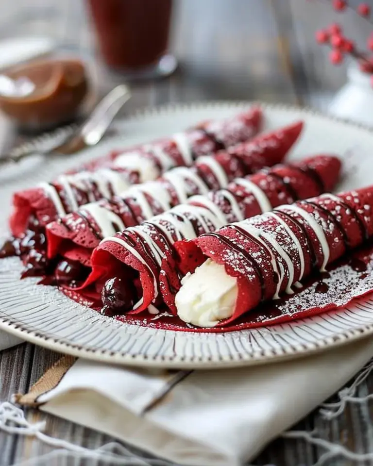 RED VELVET CREPES WITH RASPBERRY & SWEET CREAM CHEESE FILLING