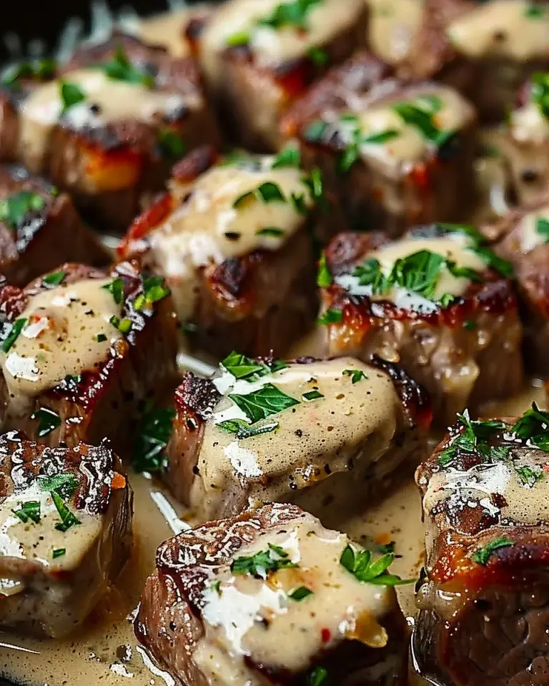 Tender Steak Bites in Garlic Butter with Creamy Parmesan Sauce