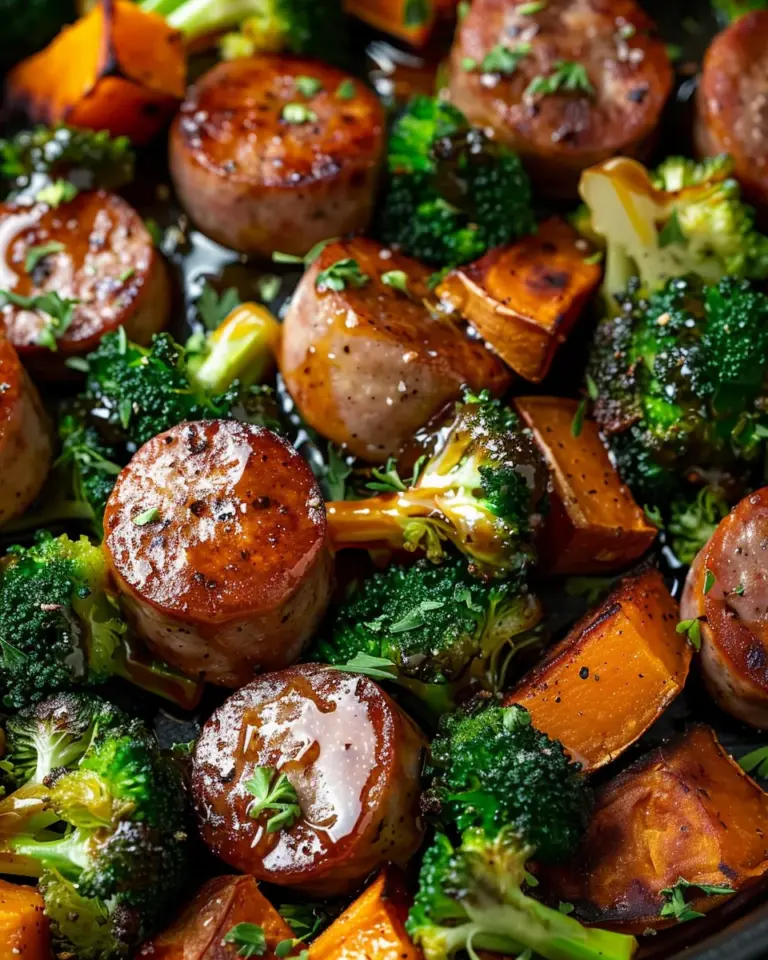 Honey Garlic Sausage and Sweet Potato Sheet Pan Dinner