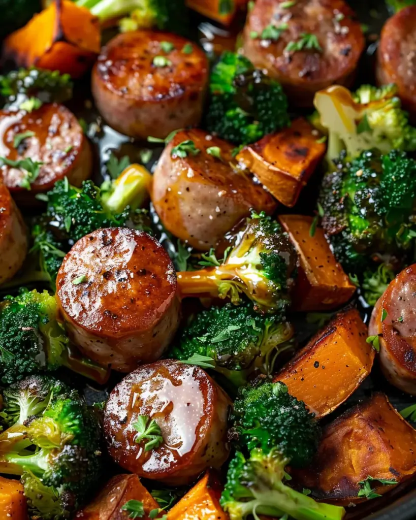 Honey Garlic Sausage and Sweet Potato Sheet Pan Dinner