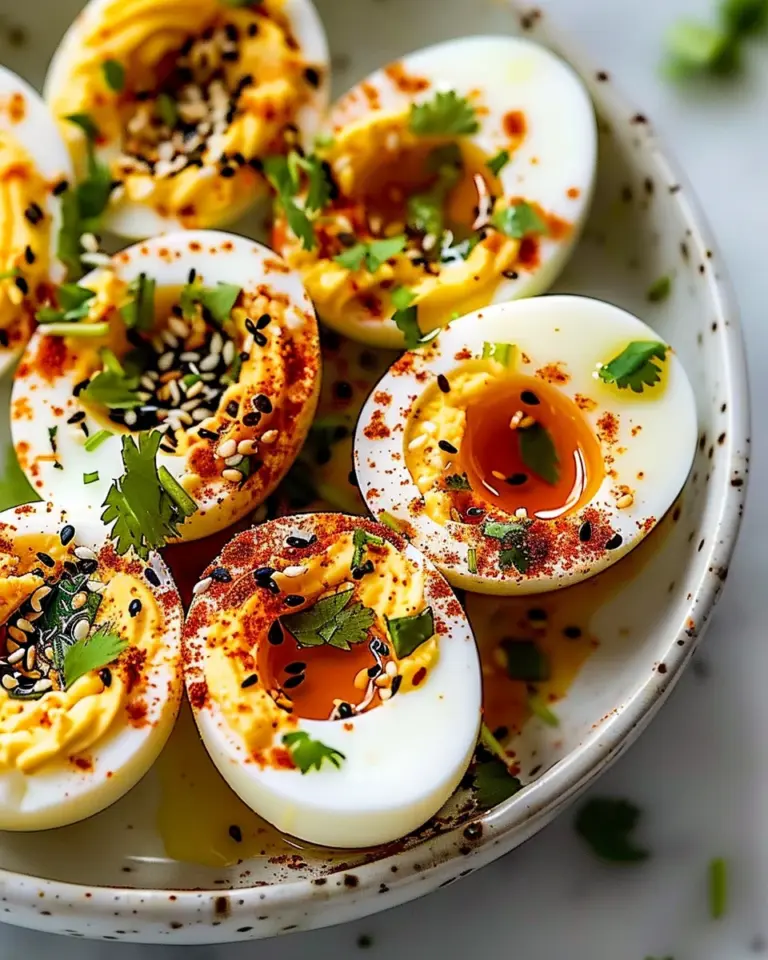 Spicy Chili Garlic Deviled Eggs