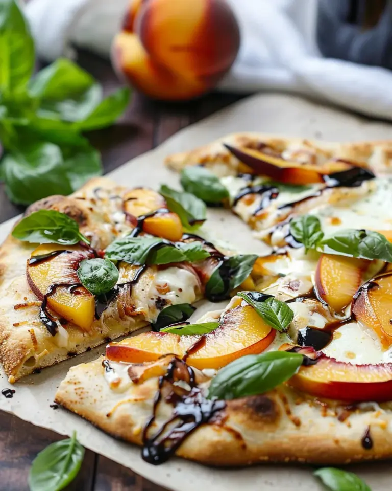 Easy Peach & Basil Naan Bread Pizza