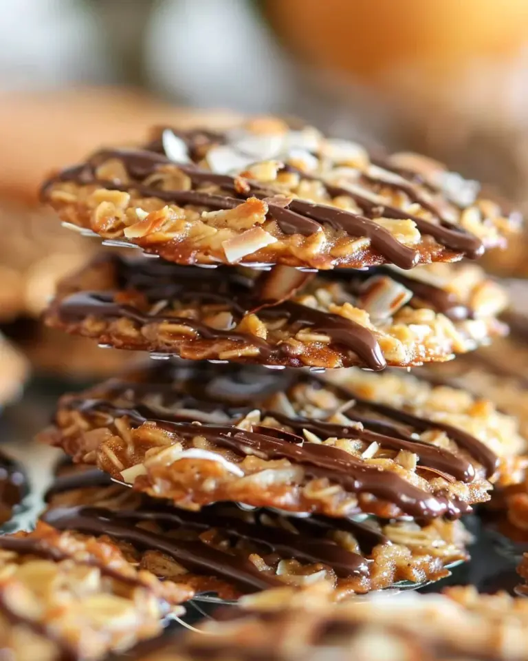 Thin Crispy Oatmeal Cookies with Toasted Coconut and Chocolate Drizzle