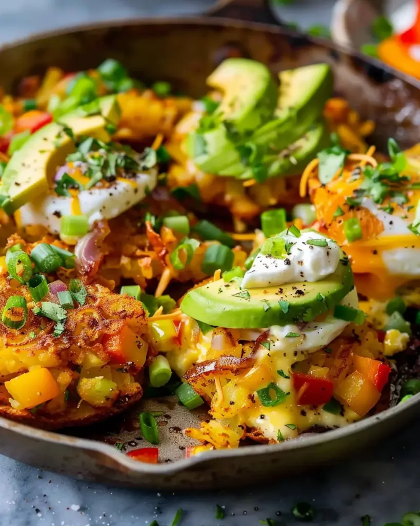 Loaded Hash Browns with Scrambled Eggs