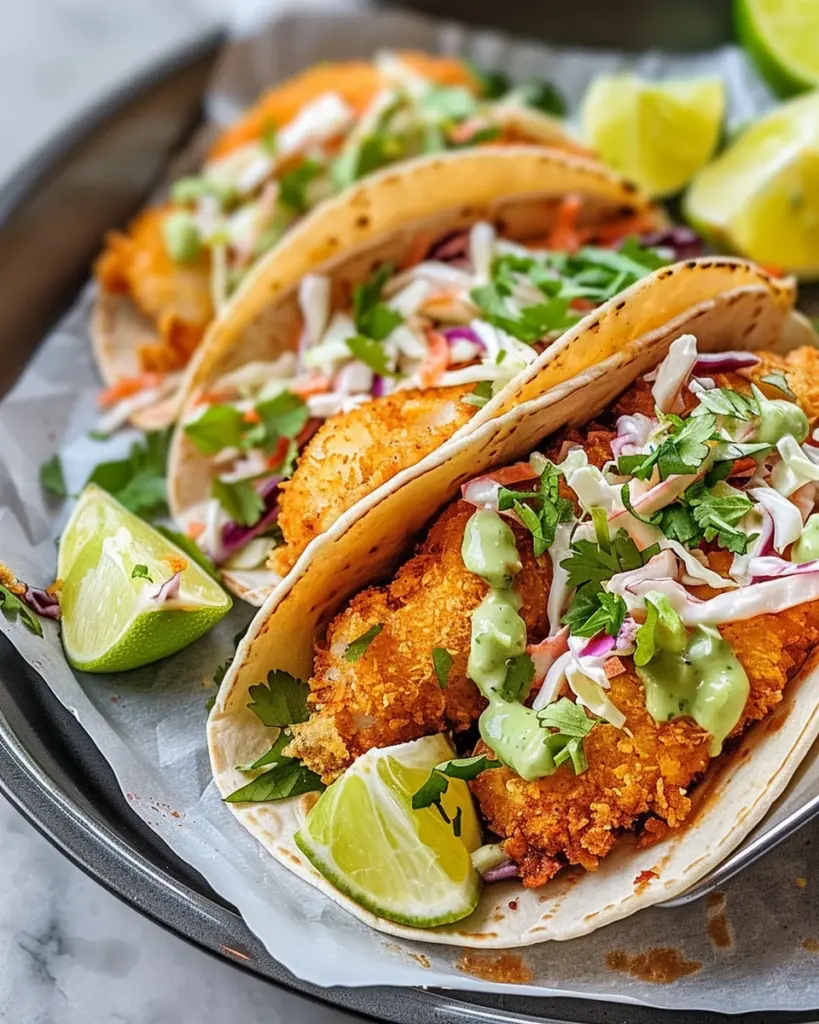 Crispy Fish Tacos with Cilantro Lime Slaw