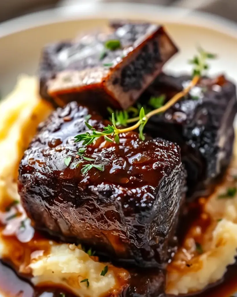 Tender Braised Short Ribs with Creamy Garlic Mashed Potatoes