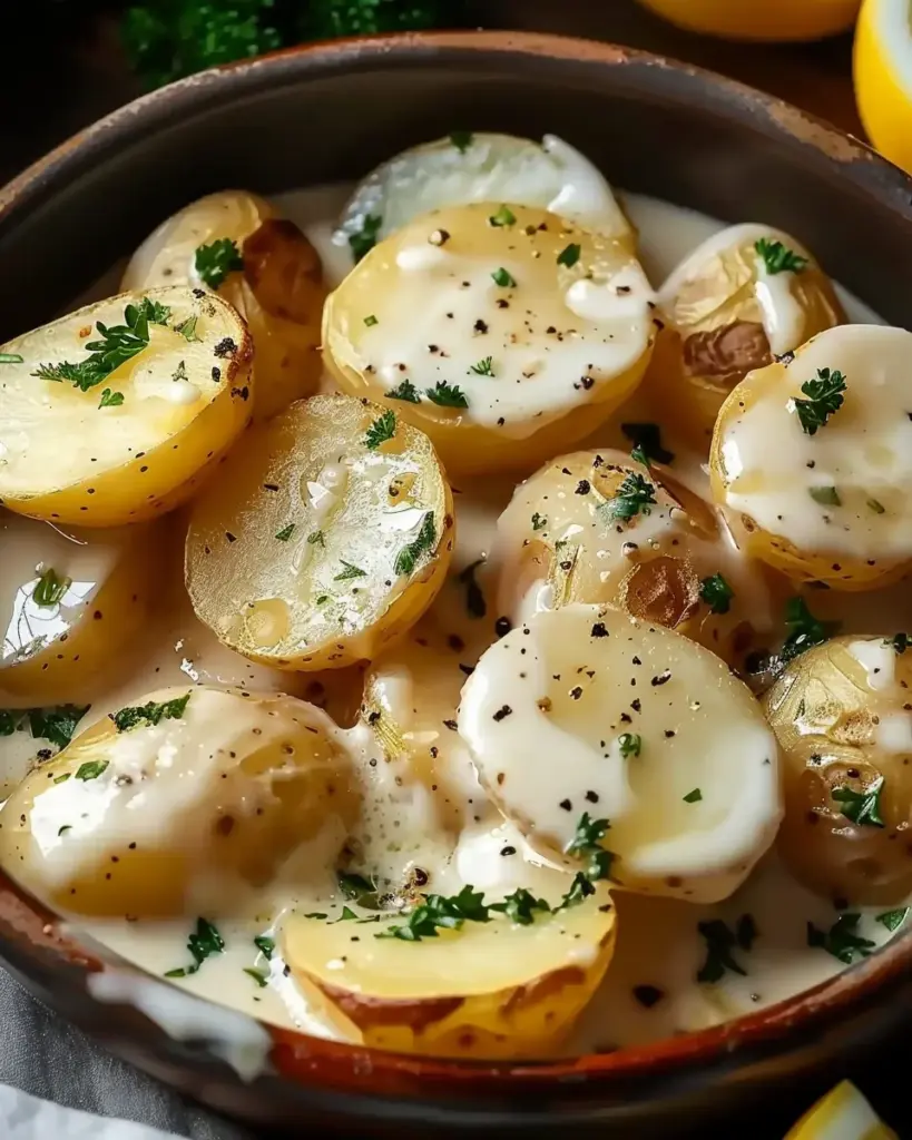 Creamy Garlic Sauce Baby Potatoes