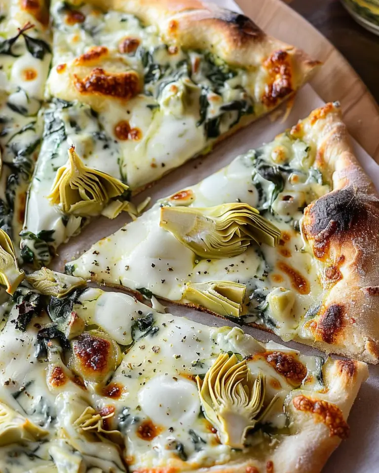 artichoke pizza with spinach parmesan cream sauce