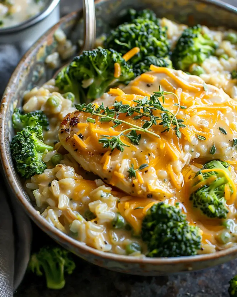 Creamy Broccoli Cheddar Chicken Rice Delight
