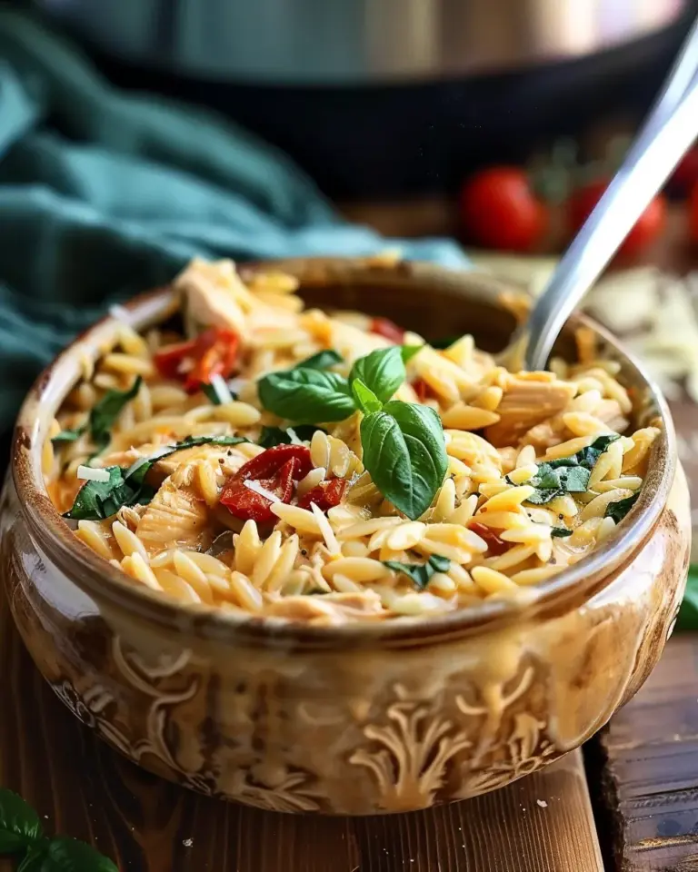 Classic Crockpot Tuscan Chicken Orzo