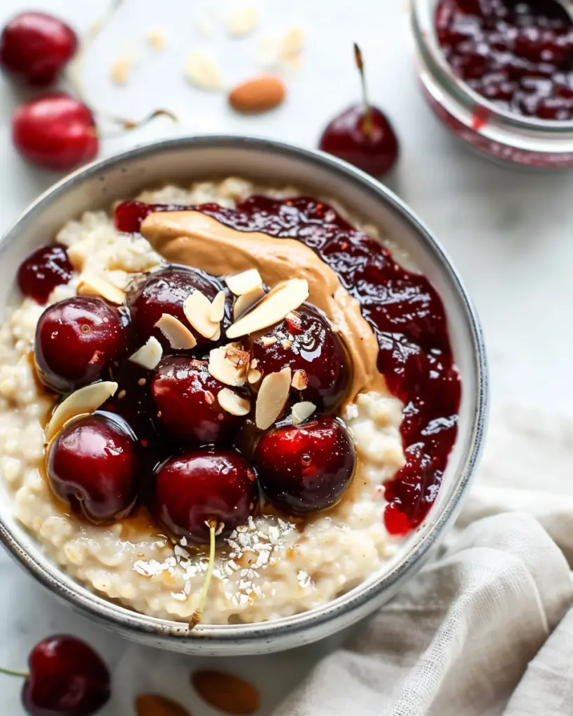 Healthy Overnight Oats with Cherry Chia Seed Jam