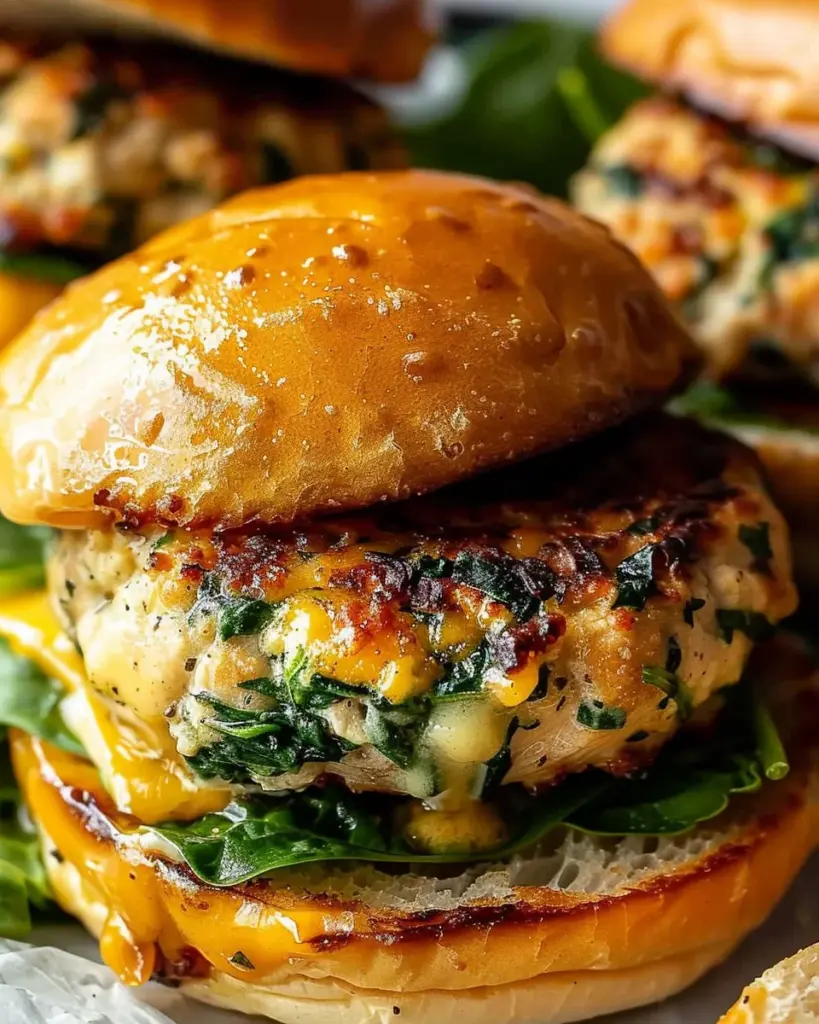 White Cheddar Spinach Chicken Burgers