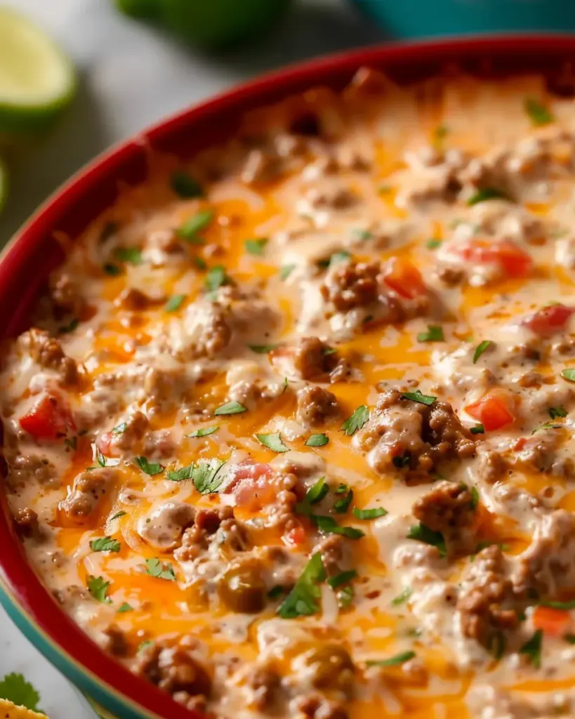 Easy Rotel Dip with Ground Beef and Sour Cream