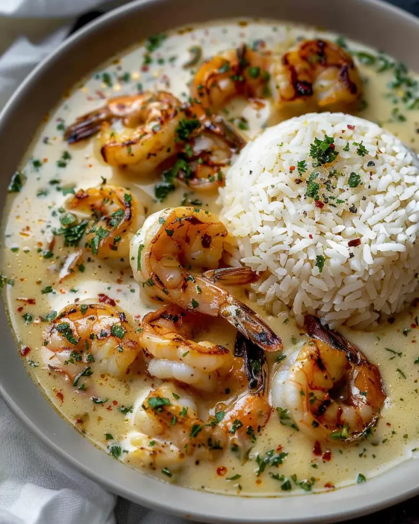 Creamy Garlic Butter Shrimp over Rice Recipe
