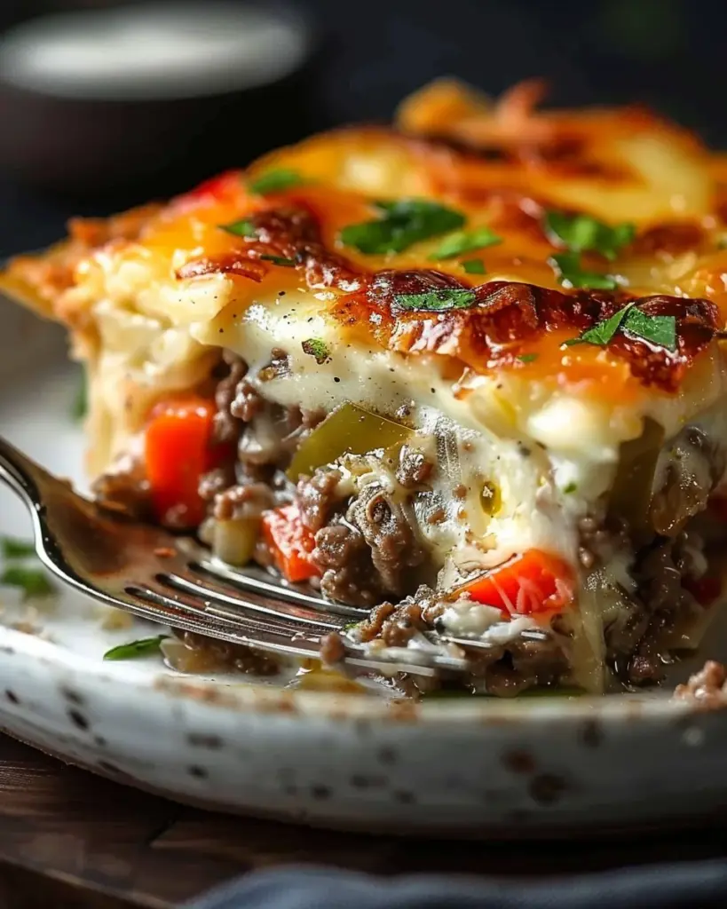 Low Carb Philly Cheesesteak Casserole